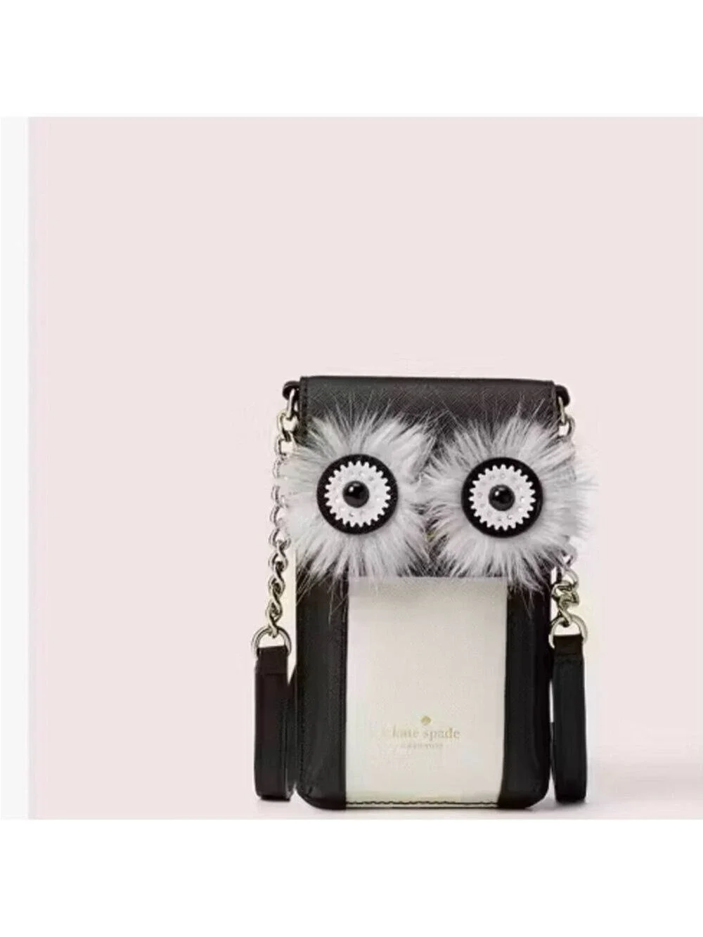 Kate Spade New York Owl Phone Crossbody Bag Black White Novelty EUC